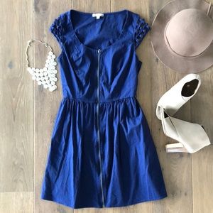 Navy blue comfy cotton dress size M front zip